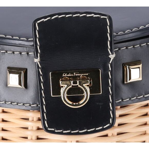 Salvatore Ferragamo Gancini Drawstring Bucket Bag Wicker Studded Leather + Pouch - Picture 8 of 11